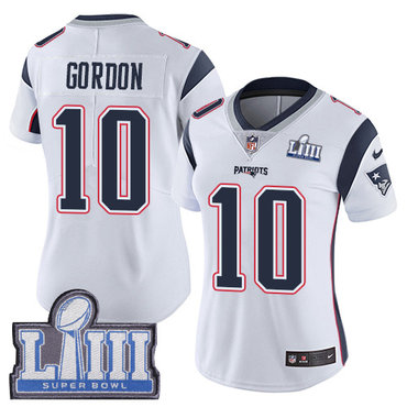 #10 Limited Josh Gordon White Nike NFL Road Women's Jersey New England Patriots Vapor Untouchable Super Bowl LIII Bound