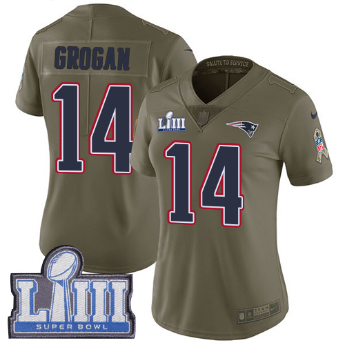 Women's New England Patriots #14 Steve Grogan Olive Nike NFL 2017 Salute to Service Super Bowl LIII Bound Limited Jersey