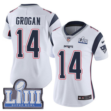 Women's New England Patriots #14 Steve Grogan White Nike NFL Road Vapor Untouchable Super Bowl LIII Bound Limited Jersey