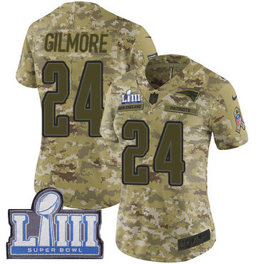 #24 Limited Stephon Gilmore Camo Nike NFL Women's Jersey New England Patriots 2018 Salute to Service Super Bowl LIII Bound