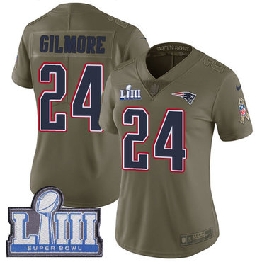 #24 Limited Stephon Gilmore Olive Nike NFL Women's Jersey New England Patriots 2017 Salute to Service Super Bowl LIII Bound