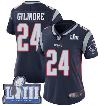 #24 Limited Stephon Gilmore Navy Blue Nike NFL Home Women's Jersey New England Patriots Vapor Untouchable Super Bowl LIII Bound