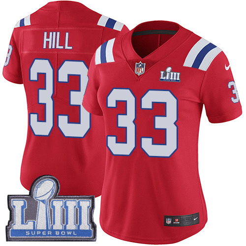 #33 Limited Jeremy Hill Red Nike NFL Alternate Women's Jersey New England Patriots Vapor Untouchable Super Bowl LIII Bound