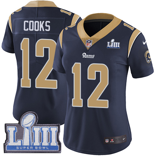 #12 Limited Brandin Cooks Navy Blue Nike NFL Home Women's Jersey Los Angeles Rams Vapor Untouchable Super Bowl LIII Bound