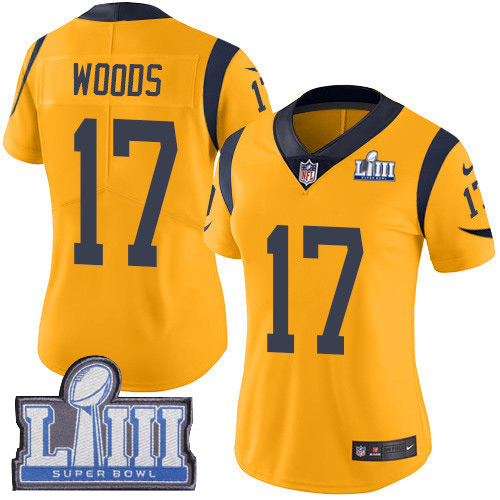 Women's Los Angeles Rams #17 Robert Woods Gold Nike NFL Rush Vapor Untouchable Super Bowl LIII Bound Limited Jersey