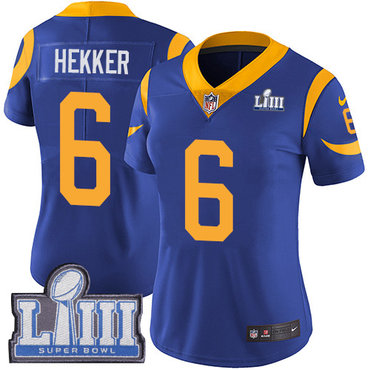 #6 Limited Johnny Hekker Royal Blue Nike NFL Alternate Women's Jersey Los Angeles Rams Vapor Untouchable Super Bowl LIII Bound