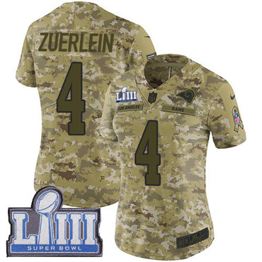 #4 Limited Greg Zuerlein Camo Nike NFL Women's Jersey Los Angeles Rams 2018 Salute to Service Super Bowl LIII Bound