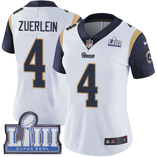 #4 Limited Greg Zuerlein White Nike NFL Road Women's Jersey Los Angeles Rams Vapor Untouchable Super Bowl LIII Bound