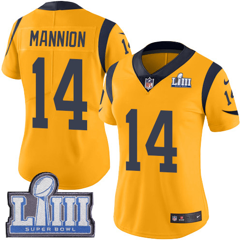 Women's Los Angeles Rams #14 Sean Mannion Gold Nike NFL Rush Vapor Untouchable Super Bowl LIII Bound Limited Jersey