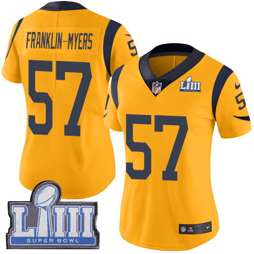 #57 Limited John Franklin-Myers Gold Nike NFL Women's Jersey Los Angeles Rams Rush Vapor Untouchable Super Bowl LIII Bound