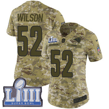 #52 Limited Ramik Wilson Camo Nike NFL Women's Jersey Los Angeles Rams 2018 Salute to Service Super Bowl LIII Bound