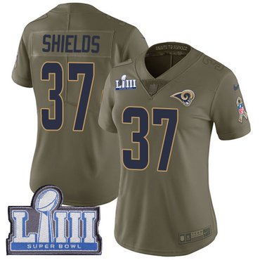 #37 Limited Sam Shields Olive Nike NFL Women's Jersey Los Angeles Rams 2017 Salute to Service Super Bowl LIII Bound