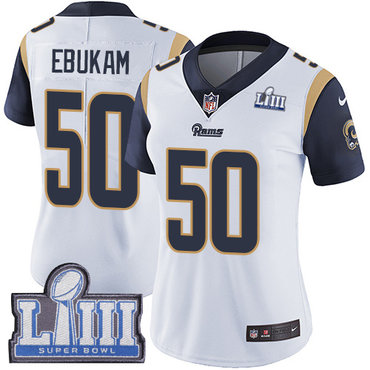 #50 Limited Samson Ebukam White Nike NFL Road Women's Jersey Los Angeles Rams Vapor Untouchable Super Bowl LIII Bound