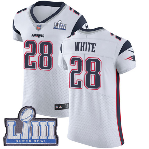 #28 Elite James White White Nike NFL Road Men's Jersey New England Patriots Vapor Untouchable Super Bowl LIII Bound