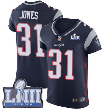 #31 Elite Jonathan Jones Navy Blue Nike NFL Home Men's Jersey New England Patriots Vapor Untouchable Super Bowl LIII Bound