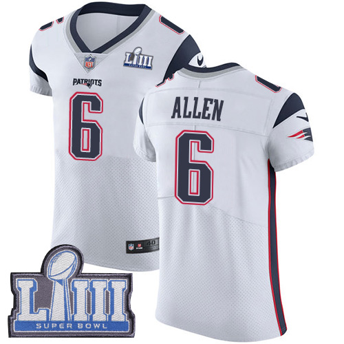 #6 Elite Ryan Allen White Nike NFL Road Men's Jersey New England Patriots Vapor Untouchable Super Bowl LIII Bound