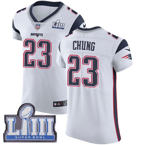 #23 Elite Patrick Chung White Nike NFL Road Men's Jersey New England Patriots Vapor Untouchable Super Bowl LIII Bound