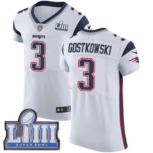 Men's New England Patriots #3 Stephen Gostkowski White Nike NFL Road Vapor Untouchable Super Bowl LIII Bound Elite Jersey