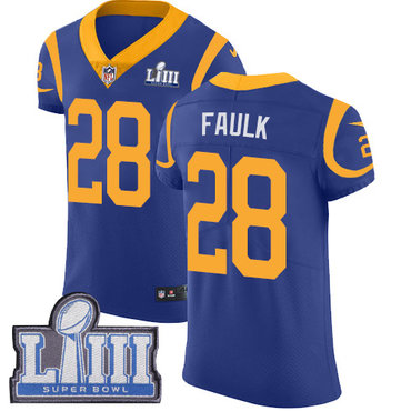 Men's Los Angeles Rams #28 Marshall Faulk Royal Blue Nike NFL Alternate Vapor Untouchable Super Bowl LIII Bound Elite Jersey