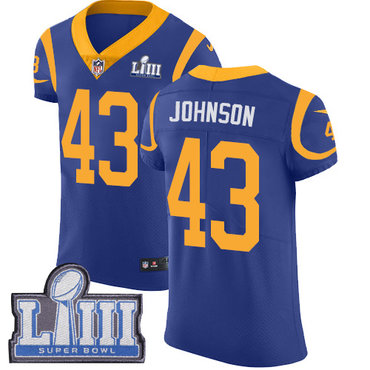 Men's Los Angeles Rams #43 John Johnson Royal Blue Nike NFL Alternate Vapor Untouchable Super Bowl LIII Bound Elite Jersey