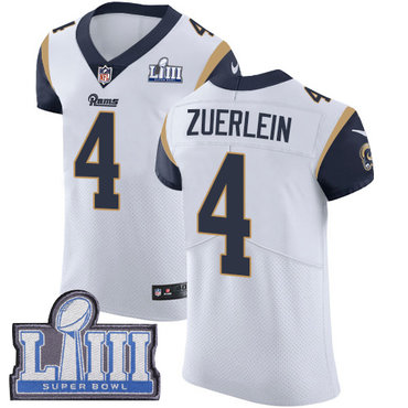 Men's Los Angeles Rams #4 Greg Zuerlein White Nike NFL Road Vapor Untouchable Super Bowl LIII Bound Elite Jersey