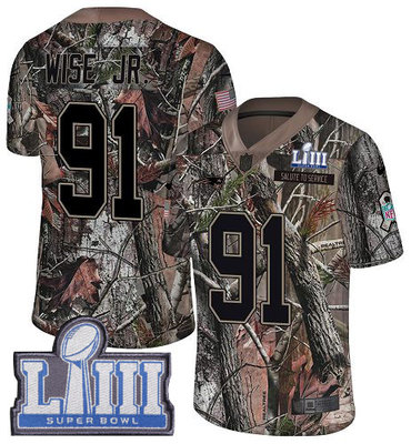 #91 Limited Deatrich Wise Jr Camo Nike NFL Men's Jersey New England Patriots Rush Realtree Super Bowl LIII Bound