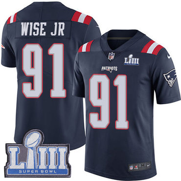 #91 Limited Deatrich Wise Jr Navy Blue Nike NFL Men's Jersey New England Patriots Rush Vapor Untouchable Super Bowl LIII Bound