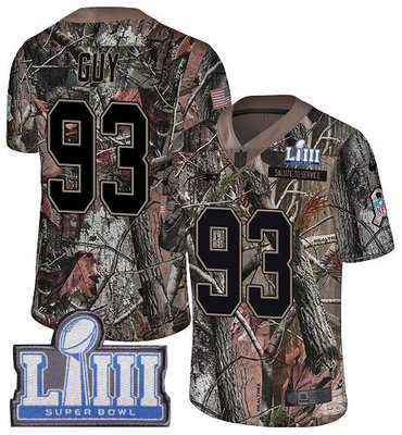 #93 Limited Lawrence Guy Camo Nike NFL Men's Jersey New England Patriots Rush Realtree Super Bowl LIII Bound