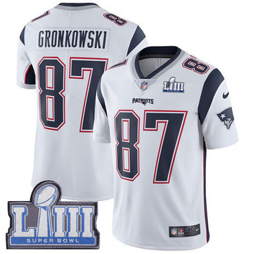 Men's New England Patriots #87 Rob Gronkowski White Nike NFL Road Vapor Untouchable Super Bowl LIII Bound Limited Jersey