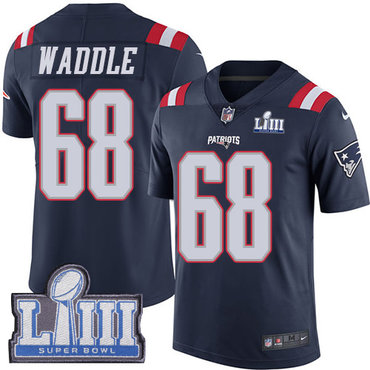 #68 Limited LaAdrian Waddle Navy Blue Nike NFL Men's Jersey New England Patriots Rush Vapor Untouchable Super Bowl LIII Bound