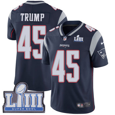 #45 Limited Donald Trump Navy Blue Nike NFL Home Men's Jersey New England Patriots Vapor Untouchable Super Bowl LIII Bound