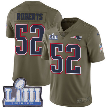 #52 Limited Elandon Roberts Olive Nike NFL Men's Jersey New England Patriots 2017 Salute to Service Super Bowl LIII Bound