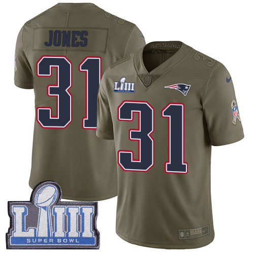 #31 Limited Jonathan Jones Olive Nike NFL Men's Jersey New England Patriots 2017 Salute to Service Super Bowl LIII Bound