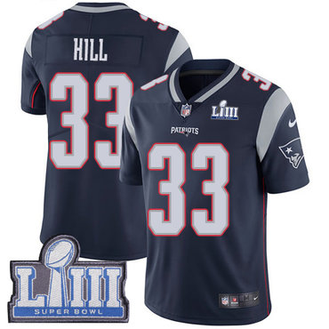 #33 Limited Jeremy Hill Navy Blue Nike NFL Home Men's Jersey New England Patriots Vapor Untouchable Super Bowl LIII Bound