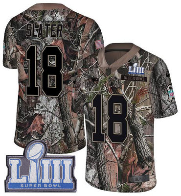 #18 Limited Matthew Slater Camo Nike NFL Men's Jersey New England Patriots Rush Realtree Super Bowl LIII Bound