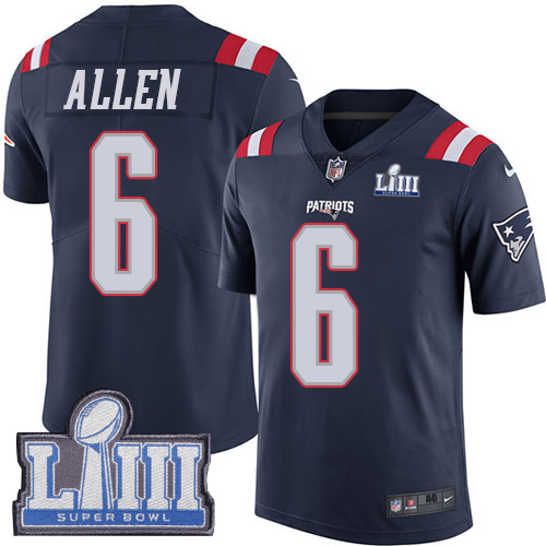 Men's New England Patriots #6 Ryan Allen Navy Blue Nike NFL Rush Vapor Untouchable Super Bowl LIII Bound Limited Jersey