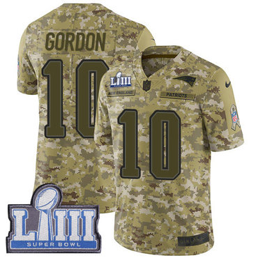 #10 Limited Josh Gordon Camo Nike NFL Men's Jersey New England Patriots 2018 Salute to Service Super Bowl LIII Bound