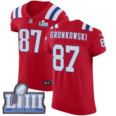 Men's New England Patriots #87 Rob Gronkowski Red Nike NFL Alternate Vapor Untouchable Super Bowl LIII Bound Elite Jersey