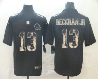 Men's Cleveland Browns #13 Odell Beckham Jr Black Statue Of Liberty Stitched NFL Nike Limited Jersey