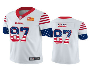 Men's Kansas City Chiefs #87 Travis Kelce White Independence Day Stars Stripes Jersey