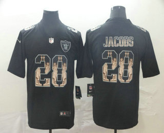 Men's Oakland Raiders #28 Josh Jacobs 2019 Black Statue Of Liberty Stitched NFL Nike Limited Jersey