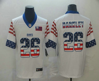 Men's New York Giants #26 Saquon Barkley White Independence Day Stars Stripes Jersey