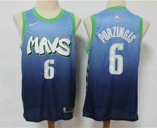 Men's Dallas Mavericks #6 Kristaps Porzingis Blue 2020 Nike City Edition Swingman Jersey