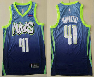 Men's Dallas Mavericks #41 Dirk Nowitzki Blue 2020 Nike City Edition Swingman Jersey With The Sponsor Logo