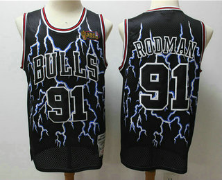 Men's Chicago Bulls #91 Dennis Rodman Black Lightning Hardwood Classics Soul Swingman Throwback Jersey