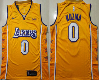 Men's Los Angeles Lakers #0 Kyle Kuzma Yellow 2020 Nike City Edition Swingman Jersey With The Sponsor Logo