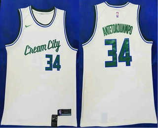 Men's Milwaukee Bucks #34 Giannis Antetokounmpo NEW Cream 2020 City Edition NBA Swingman Jersey