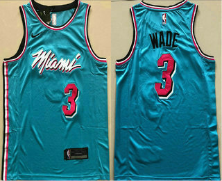 Men's Miami Heat #3 Dwyane Wade Light Blue 2019 City Edition AU Swingman ALL Stitched NBA Jersey