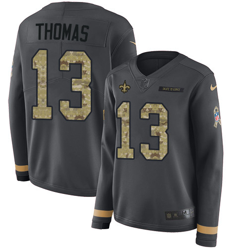 Nike Saints #13 Michael Thomas Anthracite Salute to Service Men's Stitched NFL Limited Therma Long Sleeve Jersey