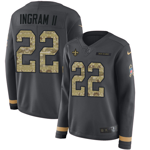 Nike Saints #22 Mark Ingram II Anthracite Salute to Service Men's Stitched NFL Limited Therma Long Sleeve Jersey